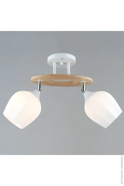 Потолочная люстра на два белых плафона с поворотным механизмом каркас металл+ дерево Svet SR-N5101/2 WT+ WOOD Потолочная люстра на два белых плафона с поворотным механизмом каркас металл+ дерево Svet SR-N5101/2 WT+ WOOD