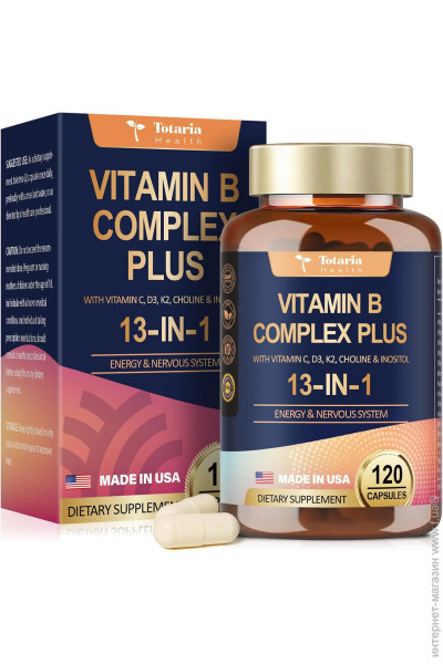 Витамины Totaria Премиальный комплекс витаминов группы B Vitamin B Complex Plus 13-in-1 120 капсул Витамины Totaria Премиальный комплекс витаминов группы B Vitamin B Complex Plus 13-in-1 120 капсул