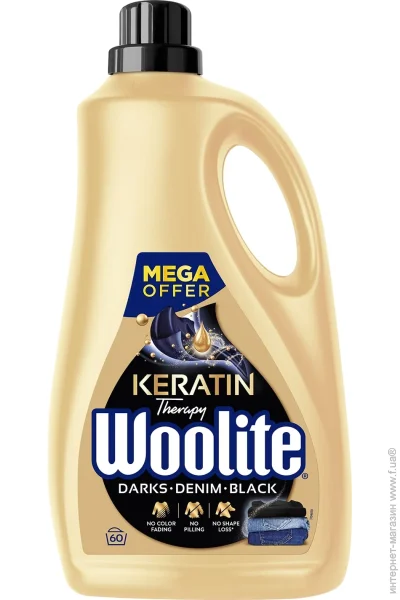 Гель для прання для чорних та темних речей Woolite для джинсових тканин з кератином 3600 мл ((5900627090529) Гель для прання для чорних та темних речей Woolite для джинсових тканин з кератином 3600 мл ((5900627090529)