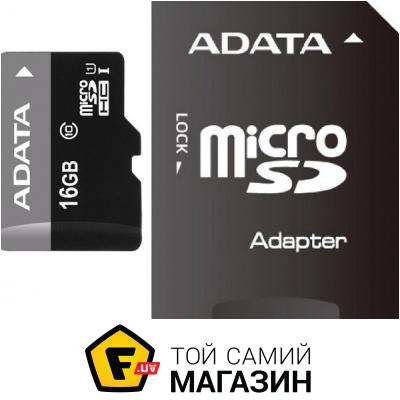 

Карта памяти ADATA microSDHC 16GB Class 10 UHS-I Premier + SD адаптер (AUSDH16GUICL10-RA1)
