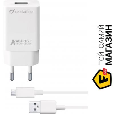 

Зарядка Cellularline USB Adaptive Fast Charger 3A + cable microUSB, white (ACHSMKIT15WMUSBW)