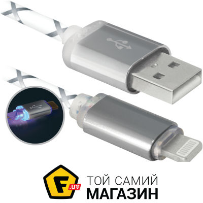 

Кабель Defender ACH03-03LT USB-Lightning, 1м, gray (87550)