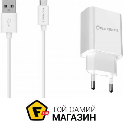 

Зарядка Florence FL-1020-WM 2.1A, micro USB cable, White